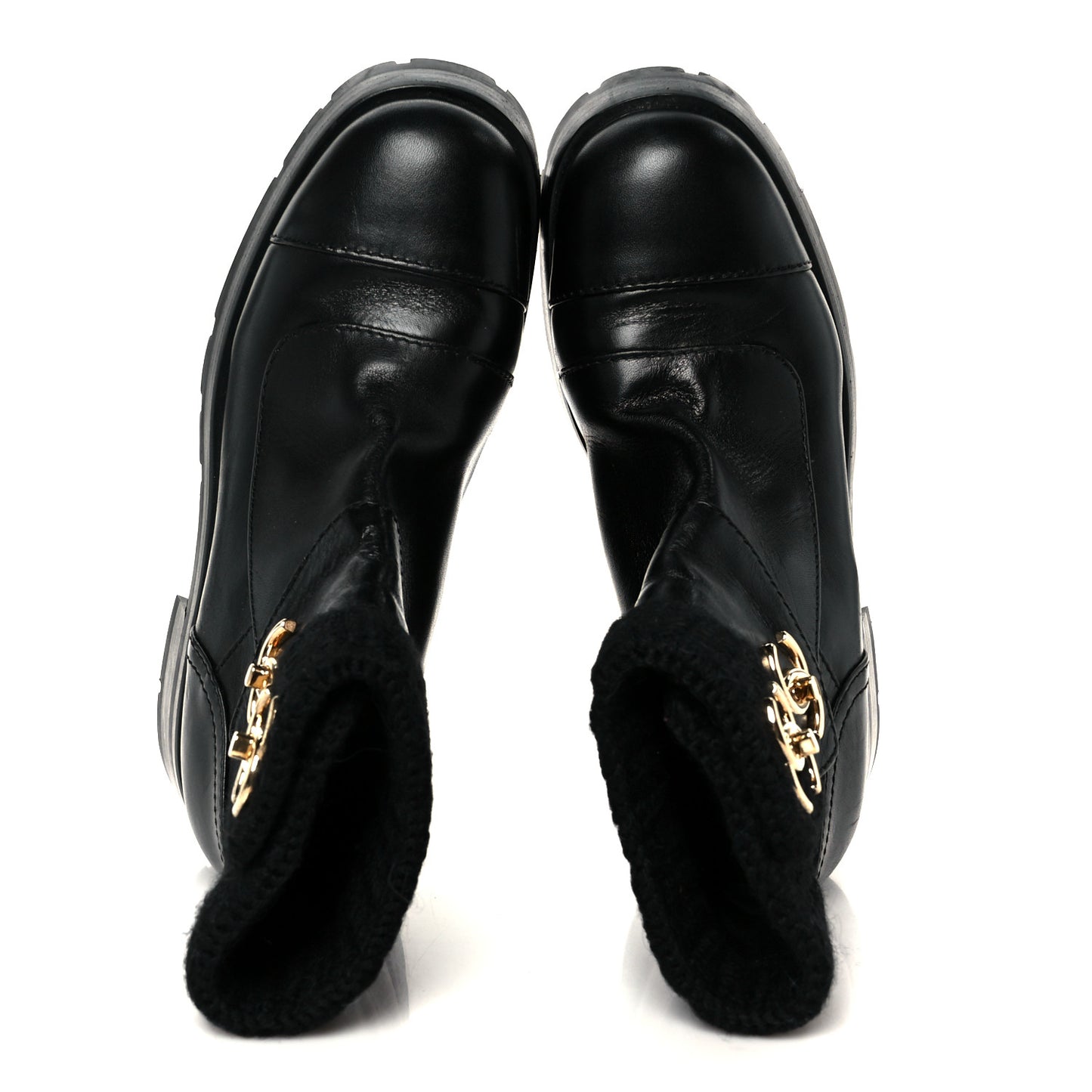 Calfskin Knit CC Short Boots 38 Black