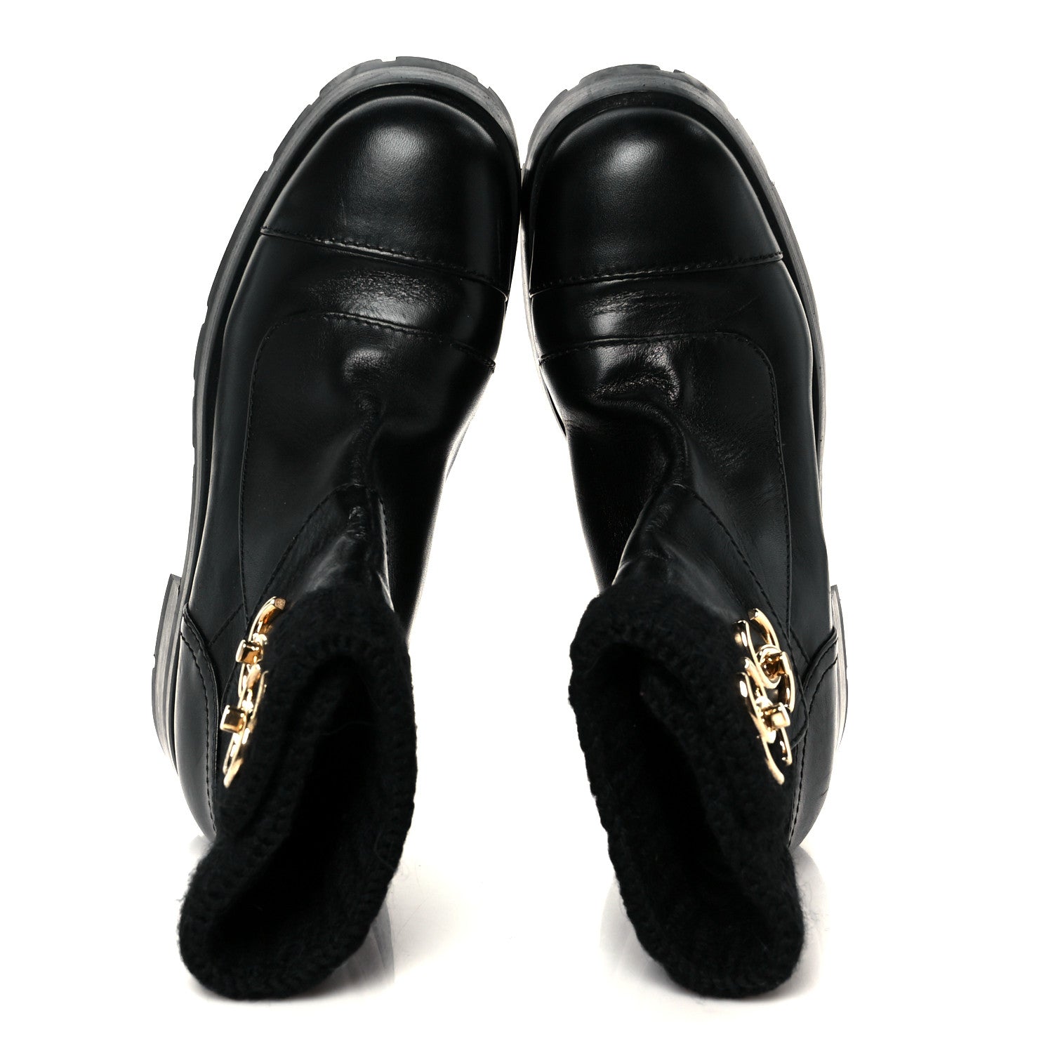 Chanel Calfskin Knit CC Short Boots 38 Black 2 of 10