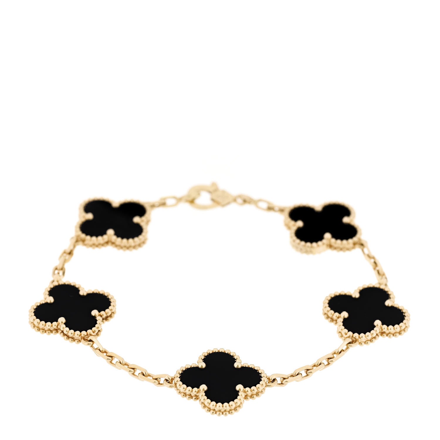 Van Cleef & Arpels 18K Yellow Gold Black Onyx 5 Motifs Vintage Alhambra Bracelet 1 of 5