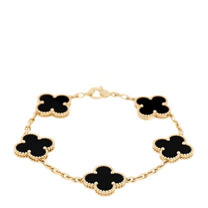 Van Cleef & Arpels 18K Yellow Gold Black Onyx 5 Motifs Vintage Alhambra Bracelet 1 of 5