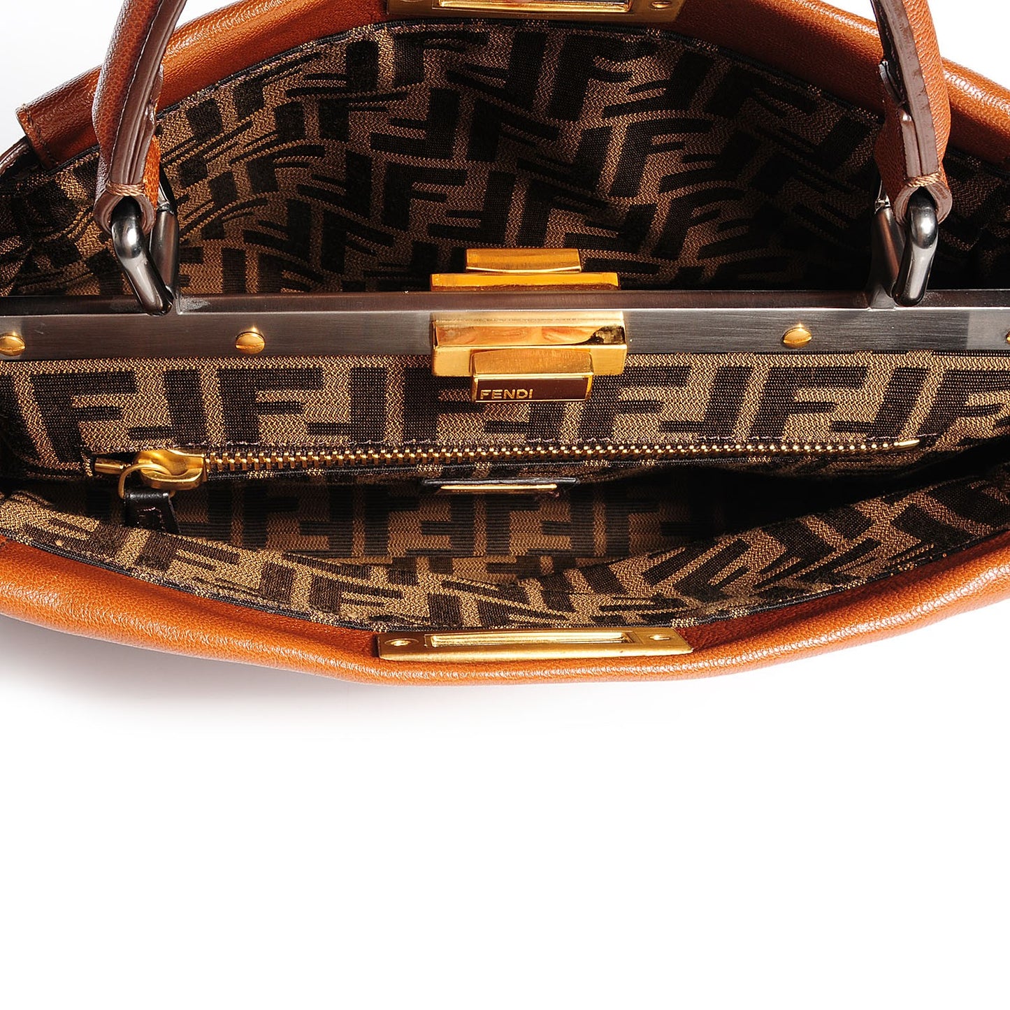 Goatskin Zucca Medium Peekaboo Iconic Satchel Cuoio Tobacco Moro
