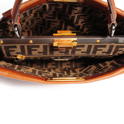 Fendi Goatskin Zucca Medium Peekaboo Iconic Satchel Cuoio Tobacco Moro 9 of 9