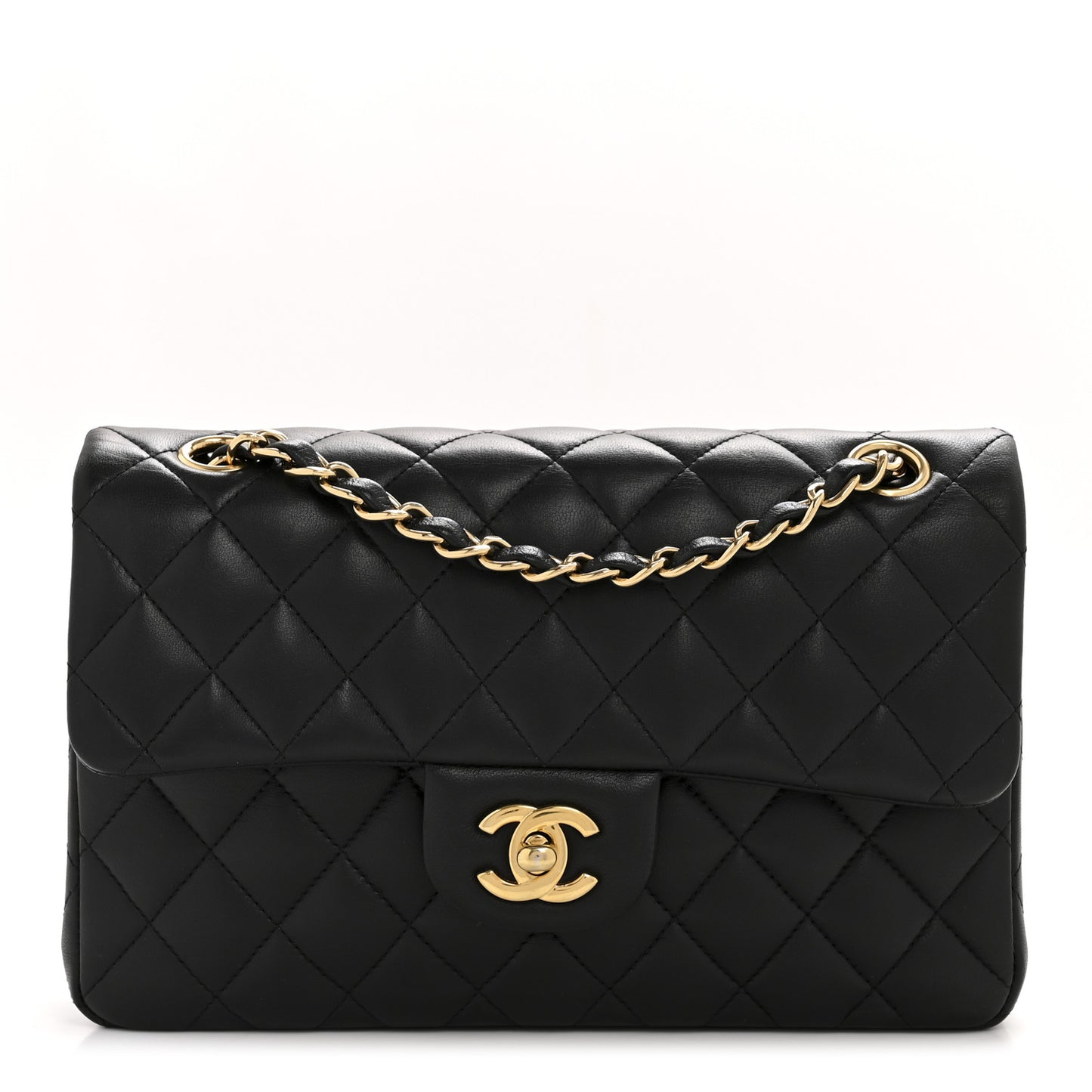 Lambskin Quilted Small Double Flap Black