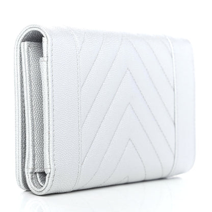 Chanel Metallic Caviar Chevron Quilted Mademoiselle Vintage Flap Wallet Silver 2 of 4