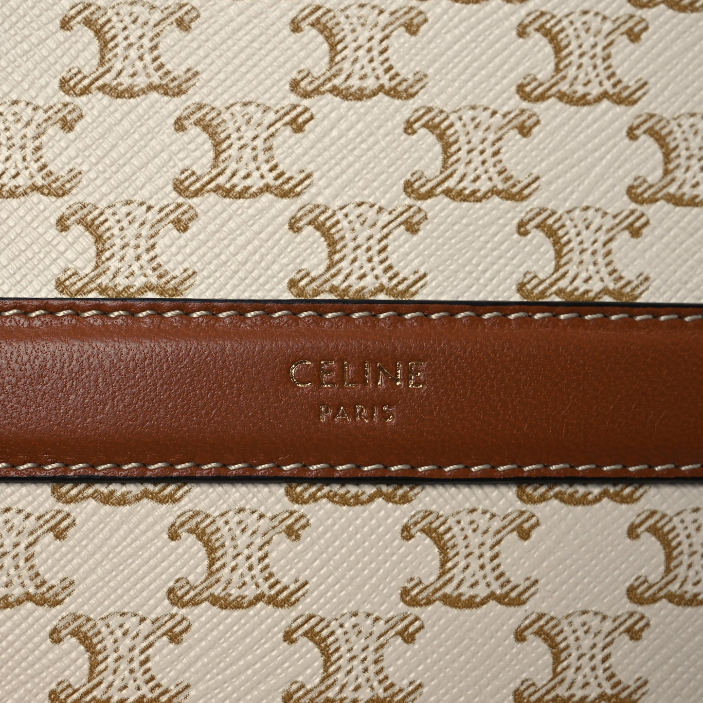 Lambskin Triomphe Canvas Round Purse On Strap White Tan