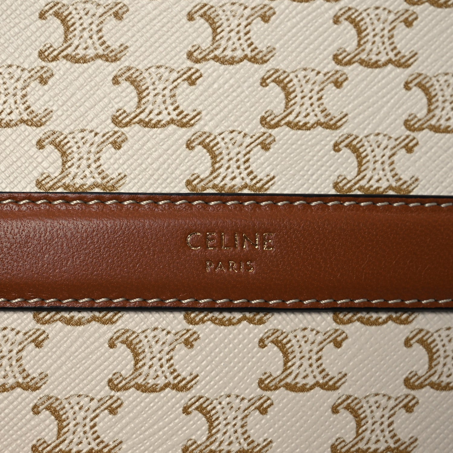 Celine Lambskin Triomphe Canvas Round Purse On Strap White Tan 8 of 11