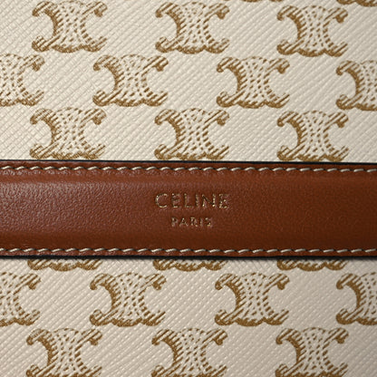 Celine Lambskin Triomphe Canvas Round Purse On Strap White Tan 8 of 11