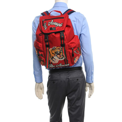 Gucci Nylon L'Aveugle Par Amour Embroidered Double Buckle Backpack Red 2 of 8
