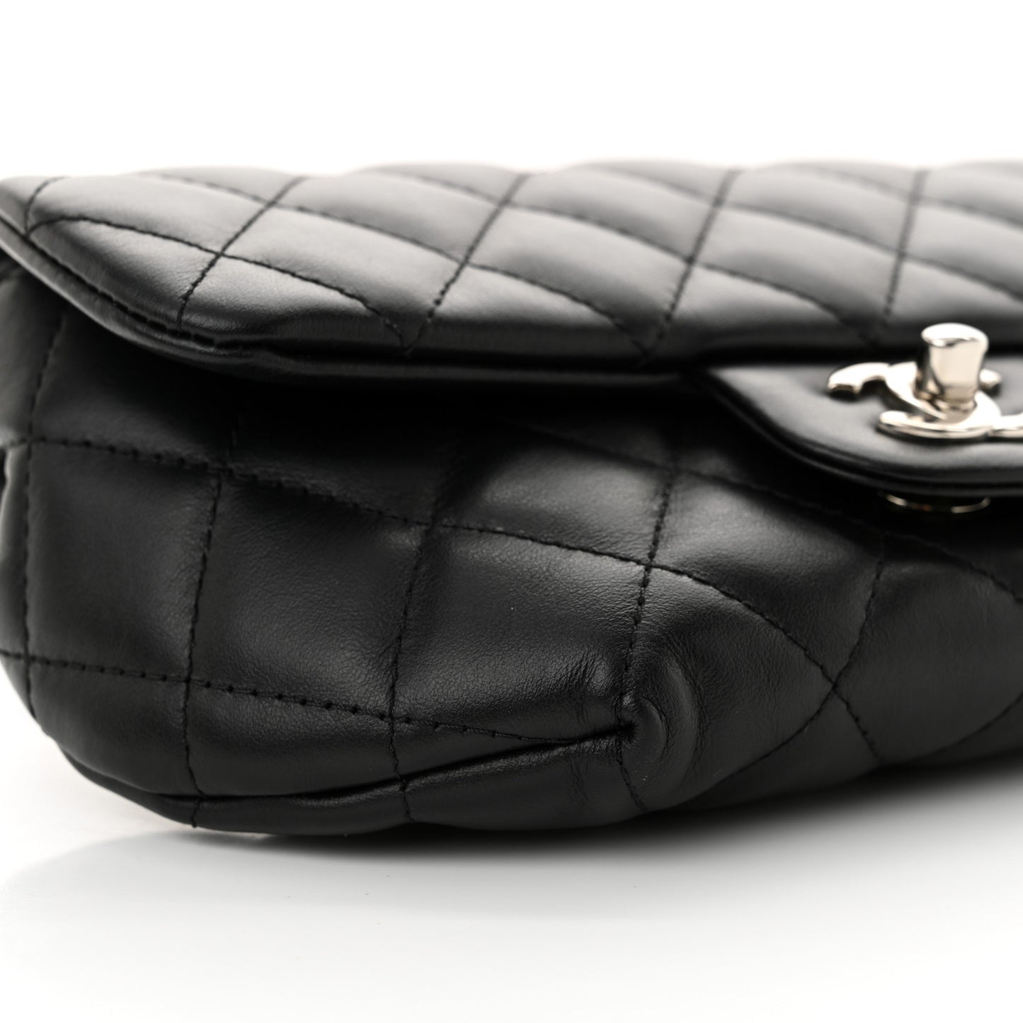 Calfskin Quilted CC Uniform Flap Belt Bag Black