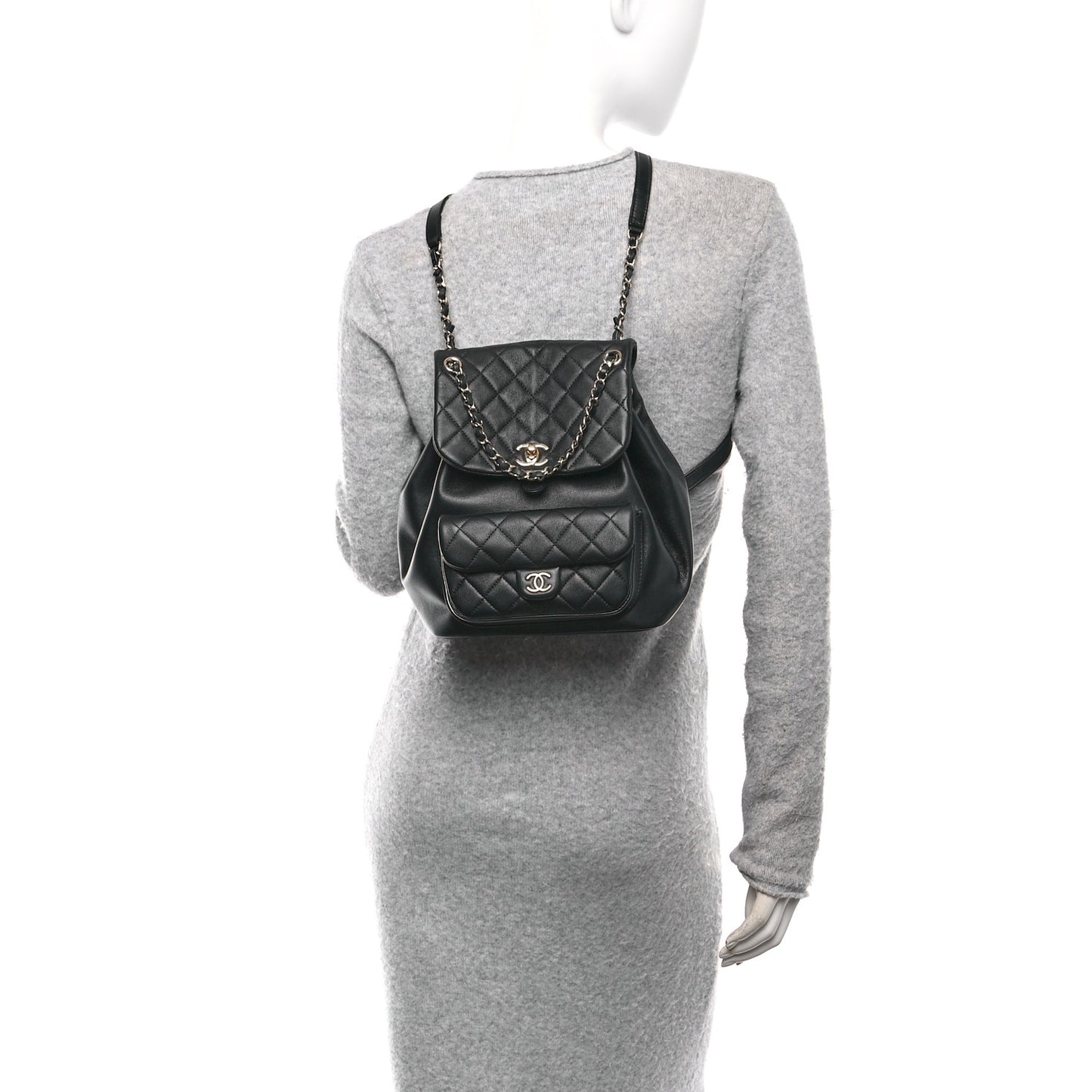 Lambskin Quilted Large Duma Drawstring Backpack Black