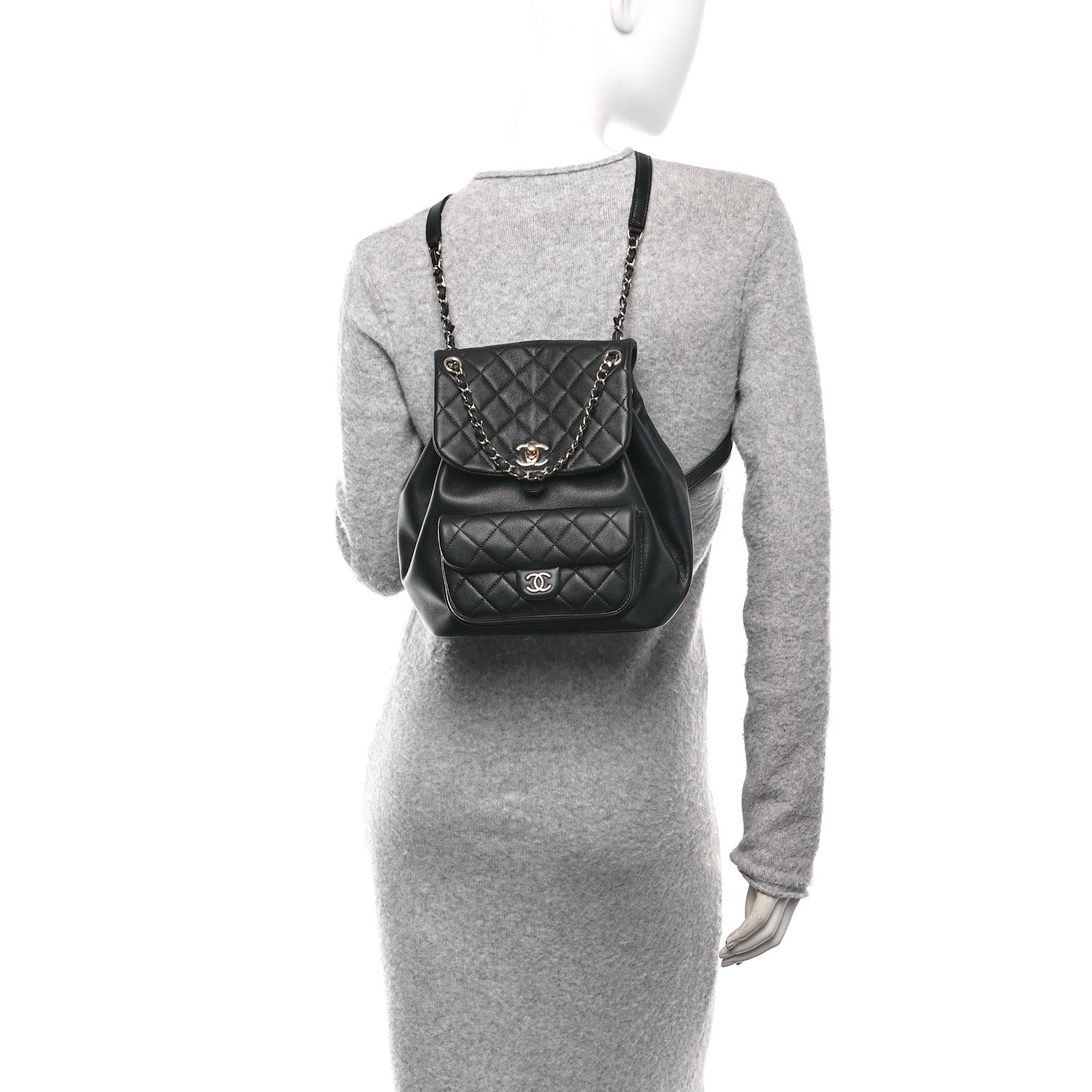 Chanel Lambskin Quilted Large Duma Drawstring Backpack Black 2 of 10