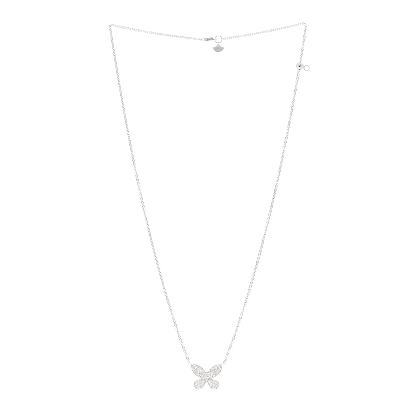 18K White Gold Small Diamond Butterfly Pendant Pave Necklace