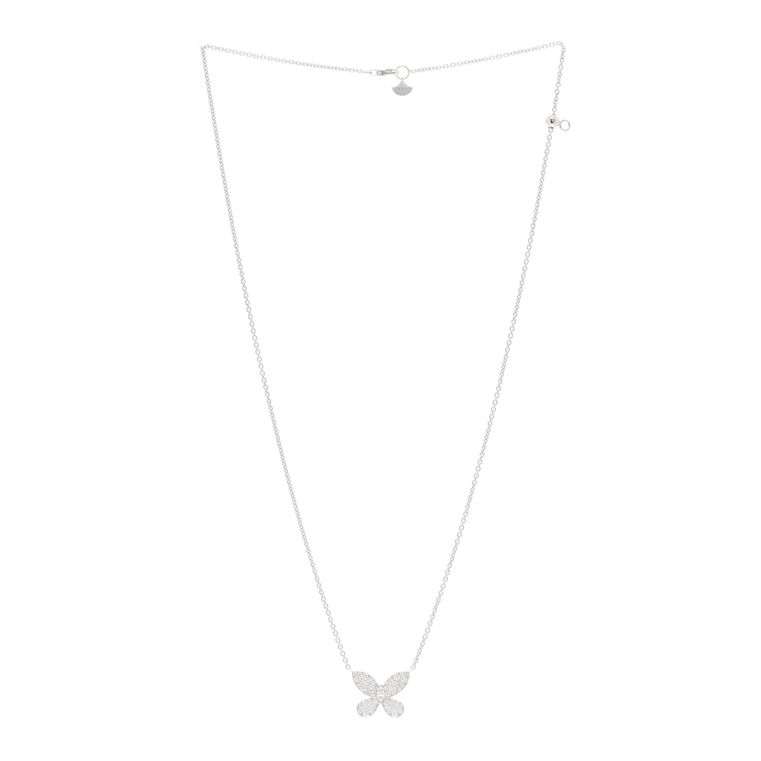 Graff 18K White Gold Small Diamond Butterfly Pendant Pave Necklace 3 of 5