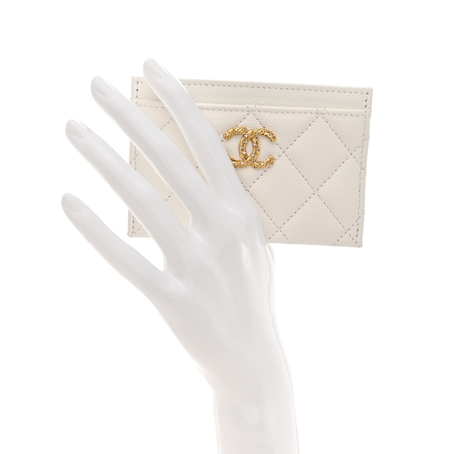 Chanel Caviar Quilted Crystal CC Card Holder White 2 of 8