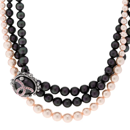 Chanel Pearl Crystal Multi Strand Short Necklace Silver Pink 1 of 7