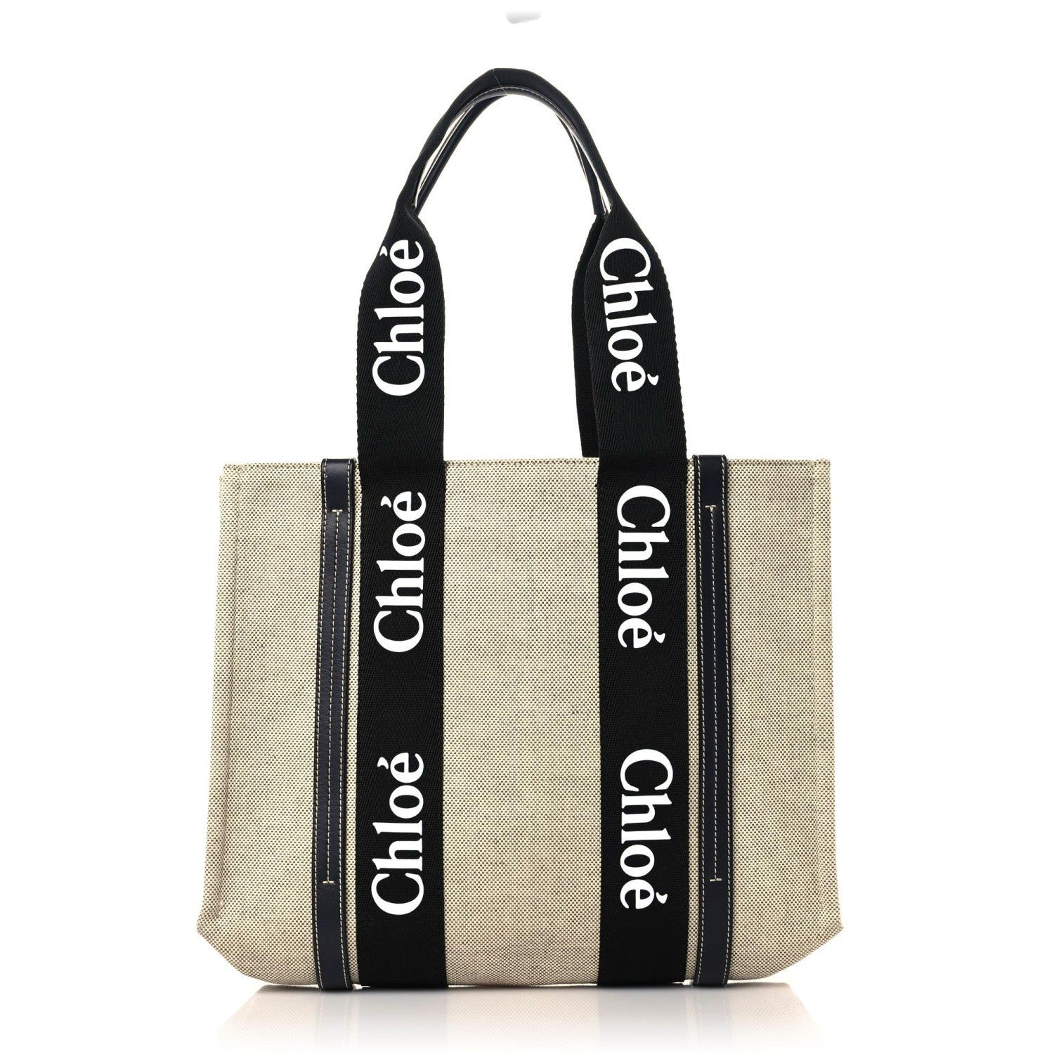 Chloe Cotton Calfskin Small Woody Ribbon Tote With Strap Black Blue 1 of 13