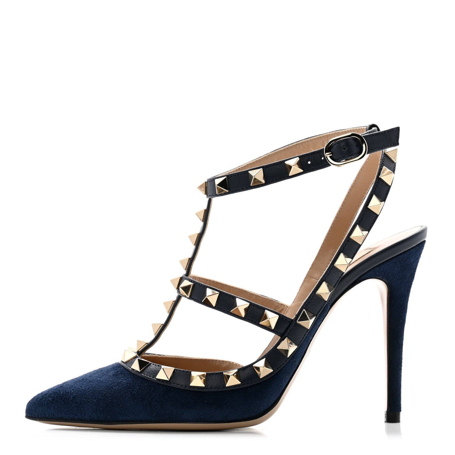 Valentino Garavani Suede Nappa Rockstud Ankle Strap 100mm Pumps 35 Marine 1 of 11
