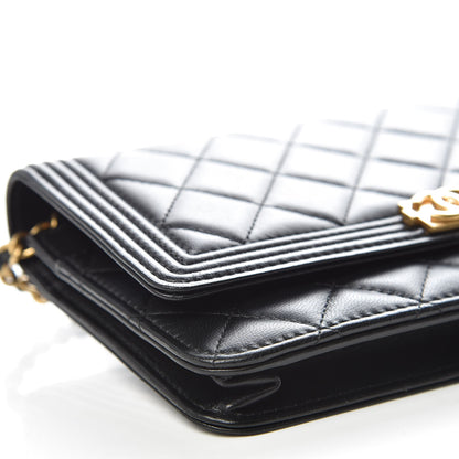 Chanel Lambskin Quilted Boy Wallet On Chain WOC Black 5 of 12