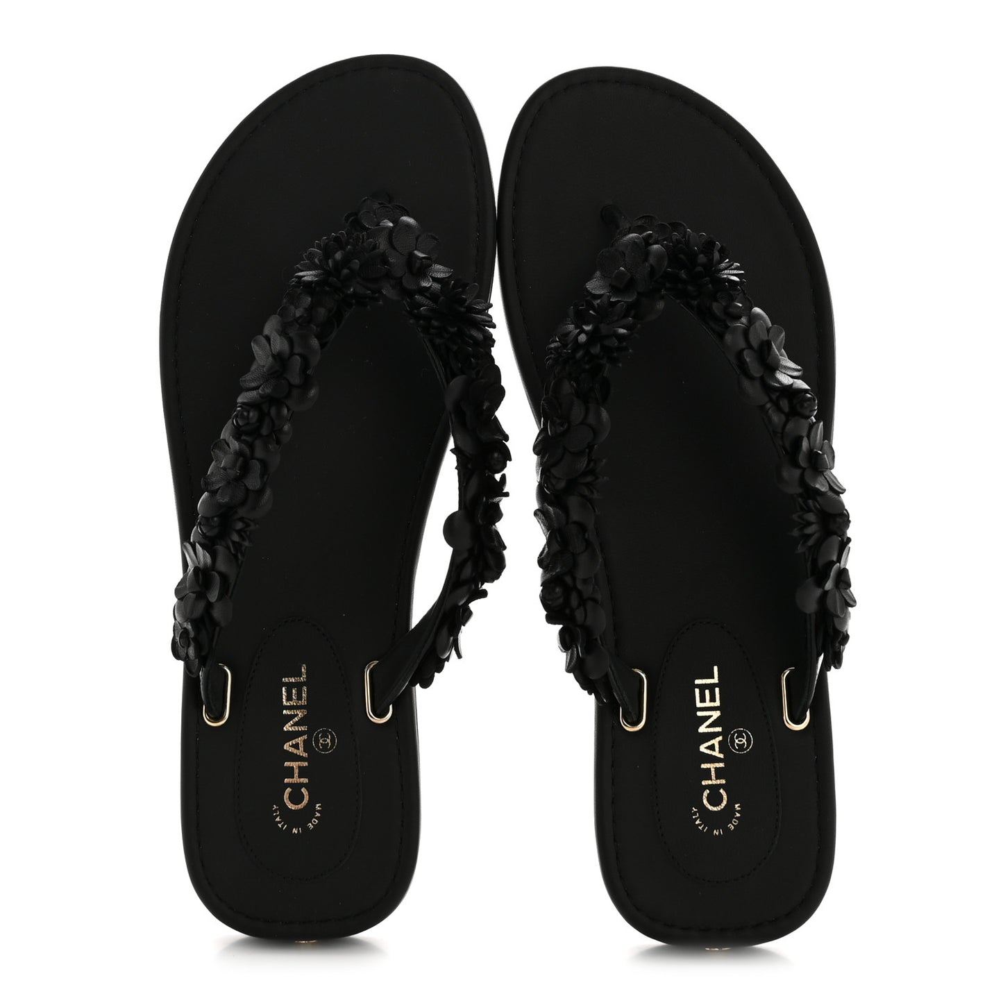 Lambskin Camellia Thong Sandals 38.5 Black