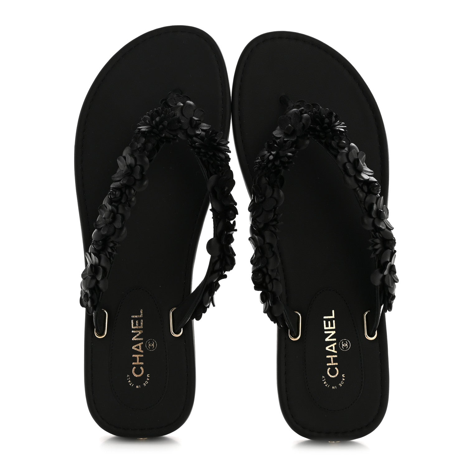 Chanel Lambskin Camellia Thong Sandals 38.5 Black 2 of 10