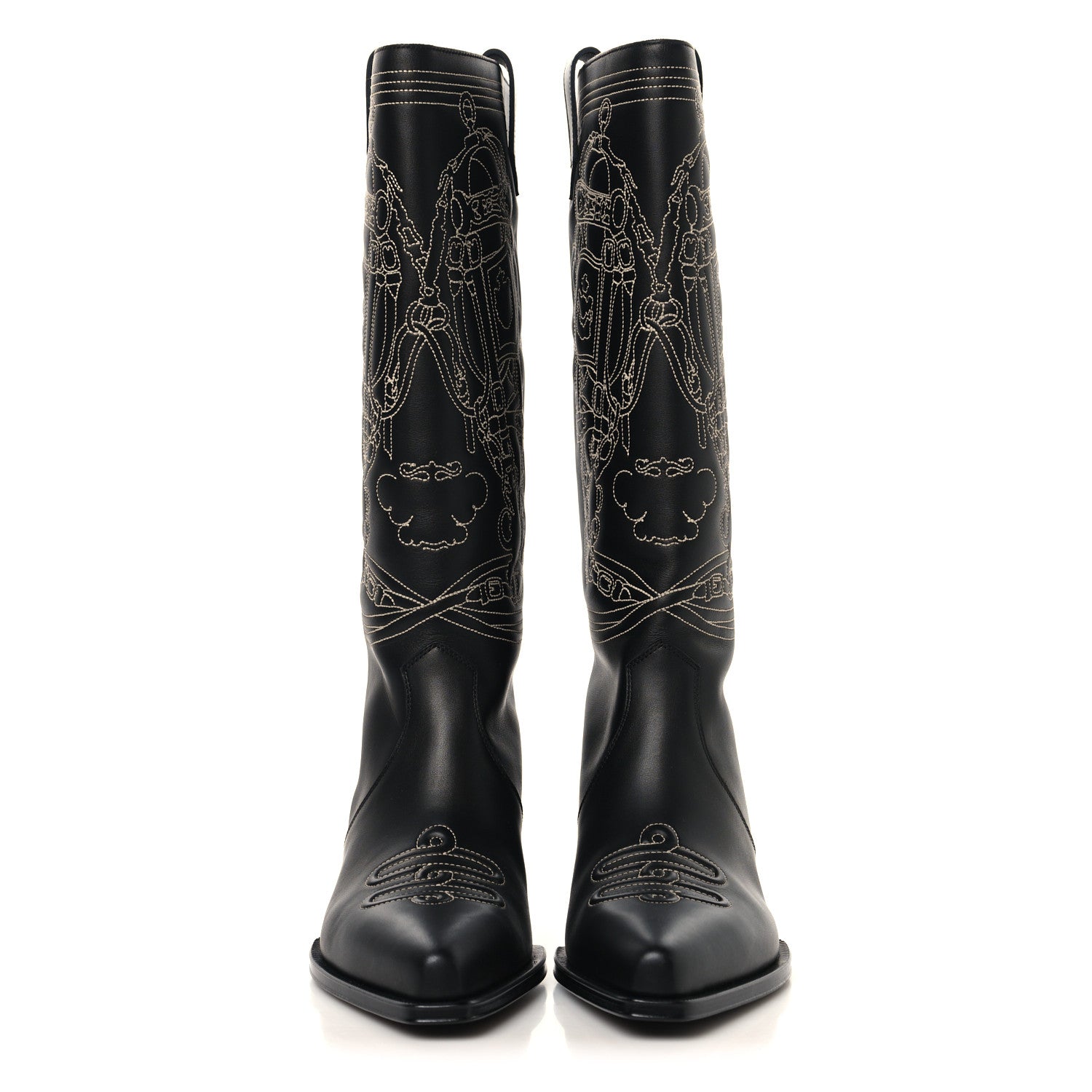Hermes Calfskin Folk 35 Boots 38.5 Black 2 of 7