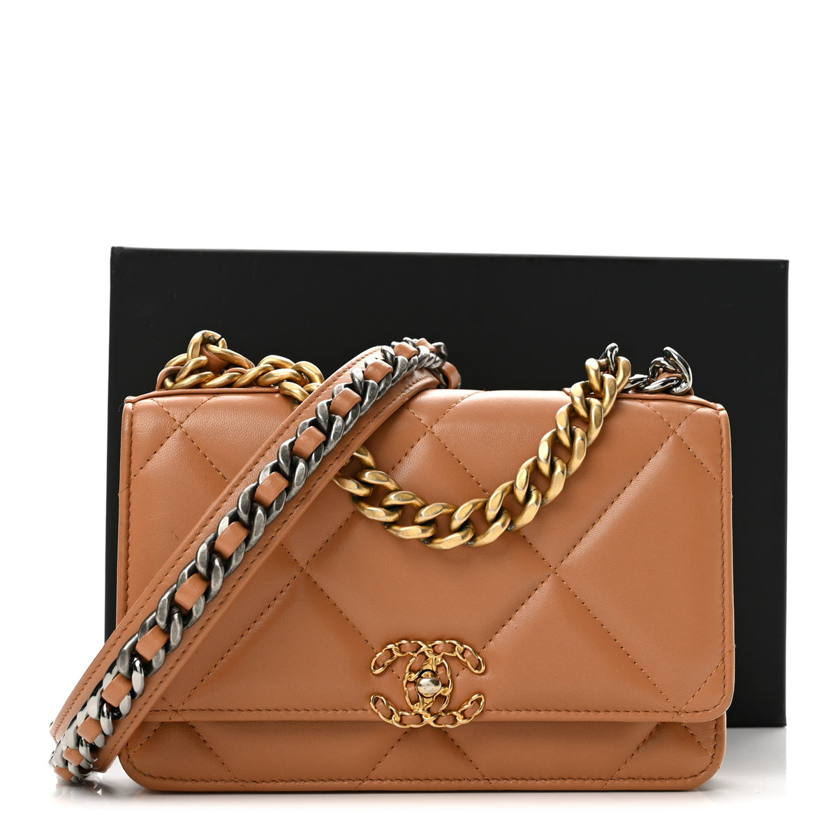 Chanel Lambskin Quilted Chanel 19 Wallet On Chain WOC Brown 13 of 13