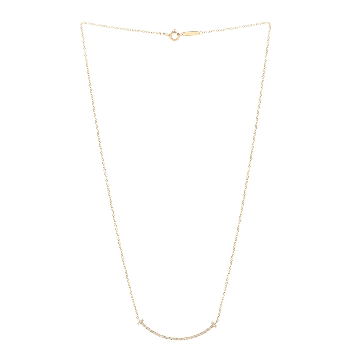18K Yellow Gold Diamond Small T Smile Pendant Necklace
