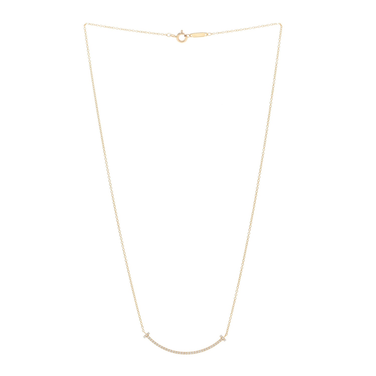 Tiffany 18K Yellow Gold Diamond Small T Smile Pendant Necklace 3 of 5
