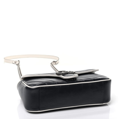 Gucci Vintage Effect Calfskin Matelasse Diagonal Small Torchon GG Marmont Shoulder Bag Blue Agata Mystic White 3 of 4