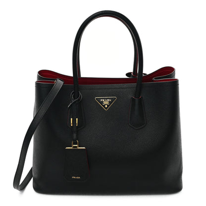 Prada Saffiano Cuir Large Double Bag Black Fuoco 1 of 11