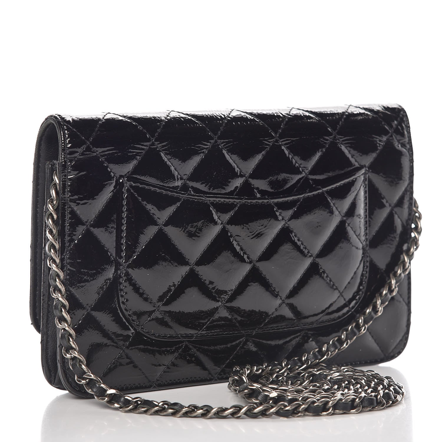 Chanel Distressed Patent Calfskin Quilted Reissue Wallet On Chain WOC Black 3 of 10