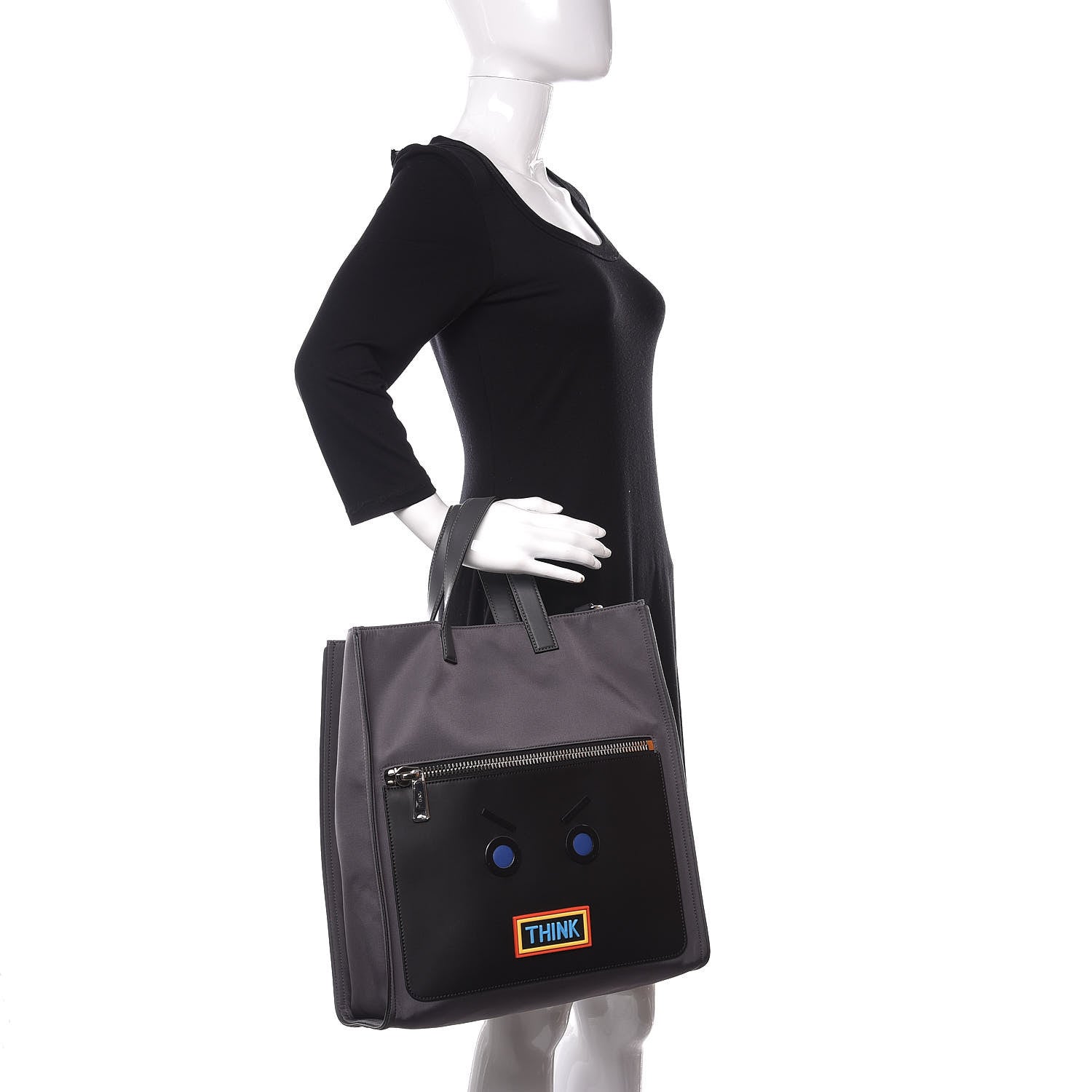 Fendi Nylon Vitello Liberty Now Words Faces Vocabulary Santander Tote Asfalto 2 of 10