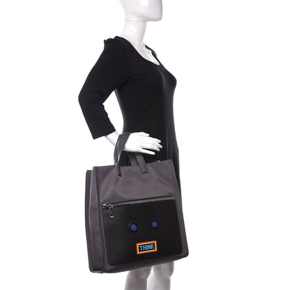 Fendi Nylon Vitello Liberty Now Words Faces Vocabulary Santander Tote Asfalto 2 of 10