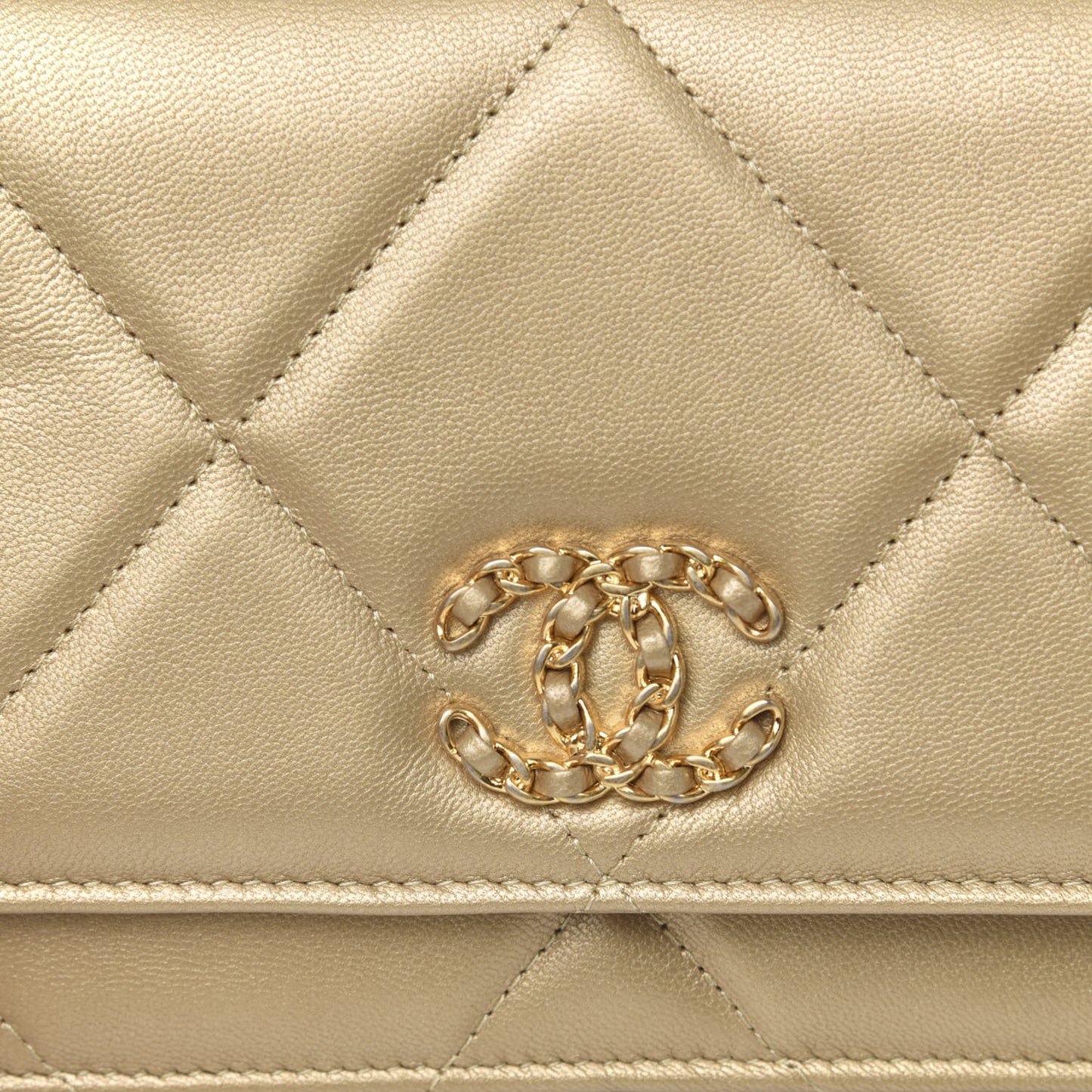 Metallic Goatskin Quilted 19 Wallet On Chain WOC Gold