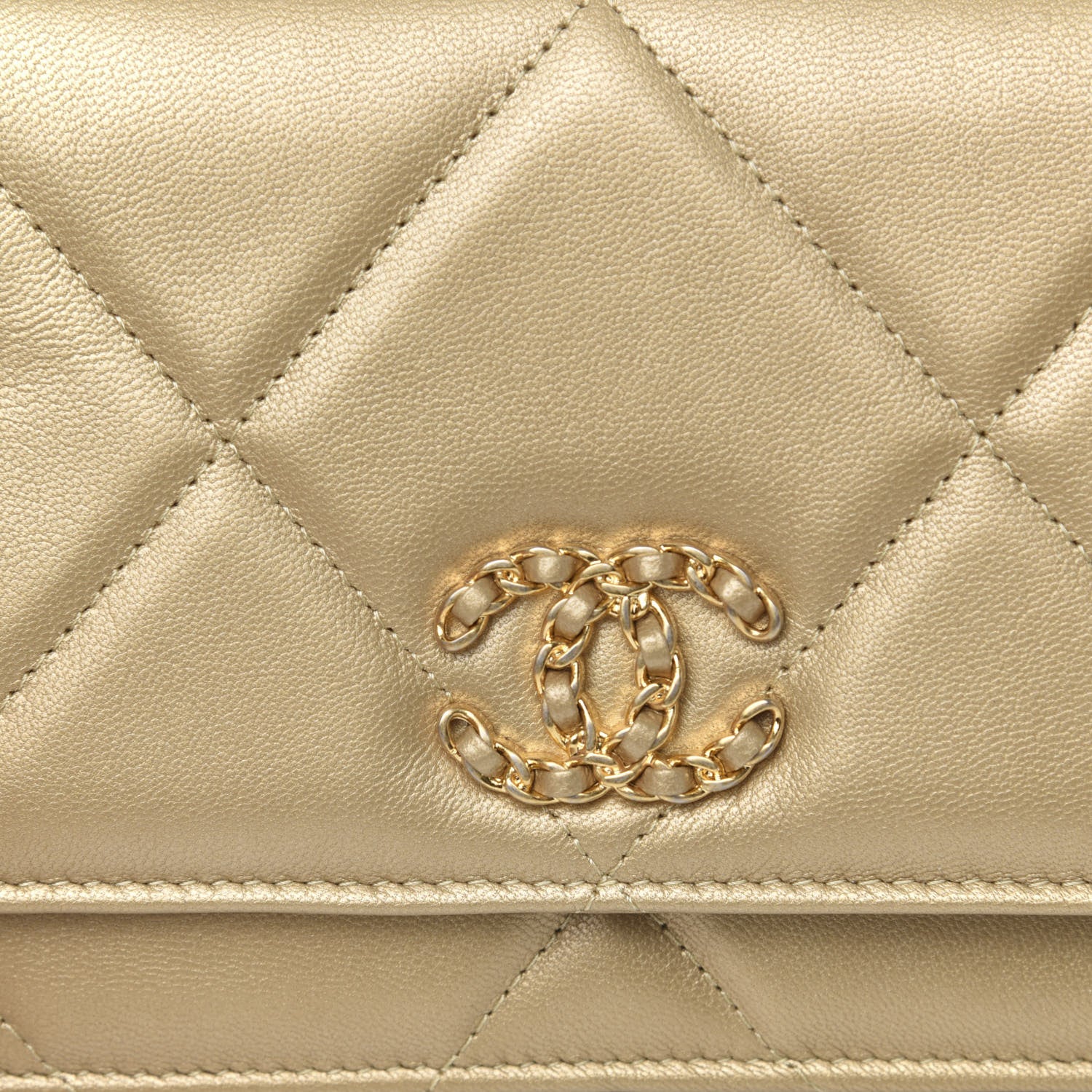 Chanel Metallic Goatskin Quilted 19 Wallet On Chain WOC Gold 11 of 14