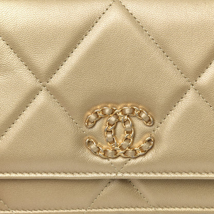 Chanel Metallic Goatskin Quilted 19 Wallet On Chain WOC Gold 11 of 14