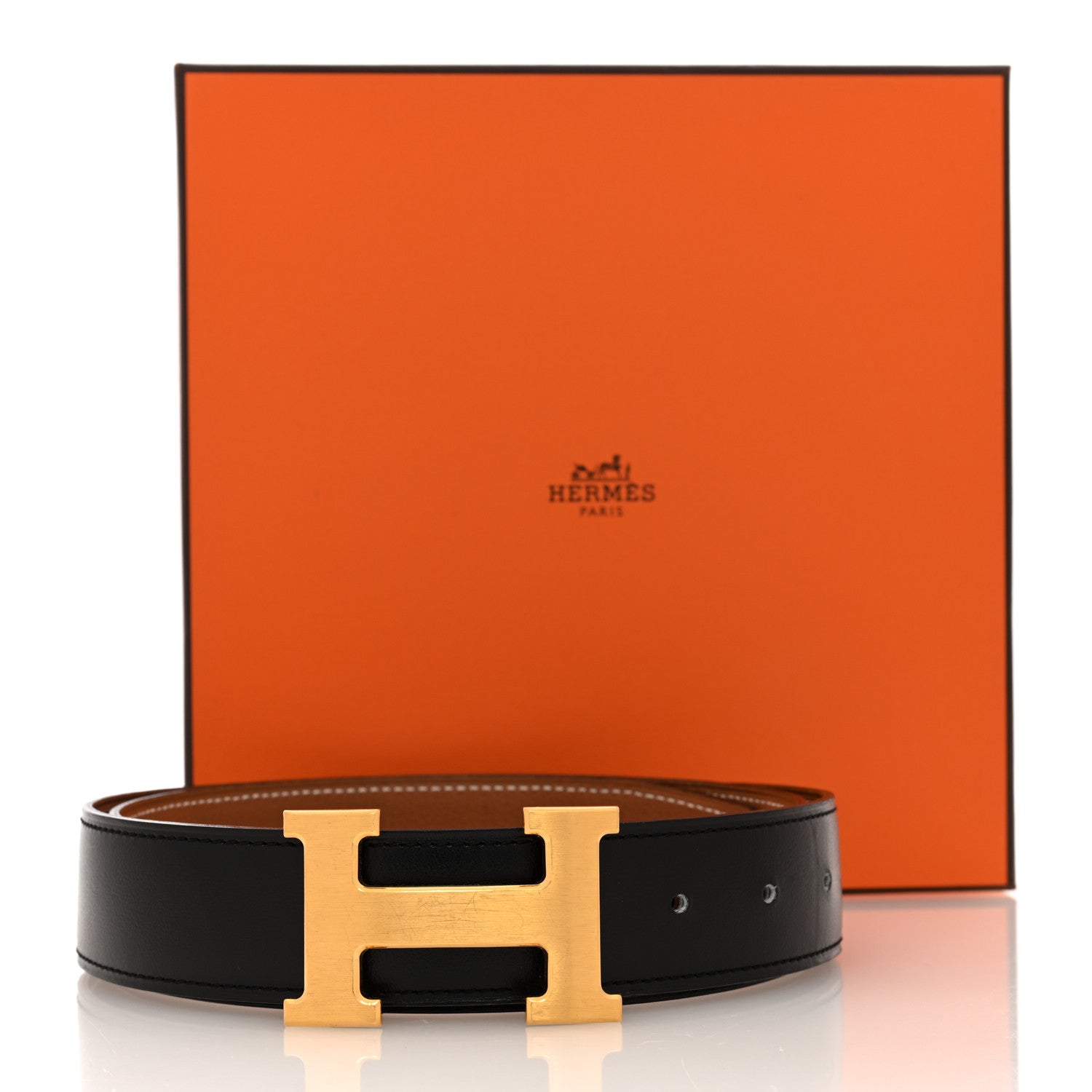Hermes Box Togo 32mm H Belt 80 Black Gold 5 of 5