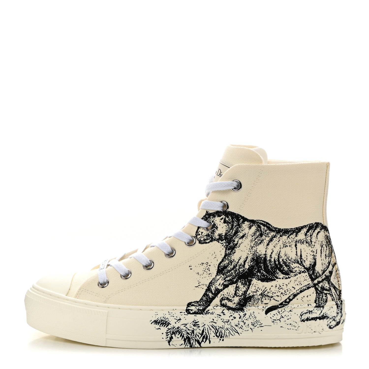 Christian Dior Canvas Embroidered Walk'In Dior Tiger Print High Top Sneakers 37.5 White 1 of 10