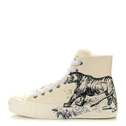 Christian Dior Canvas Embroidered Walk'In Dior Tiger Print High Top Sneakers 37.5 White 1 of 10