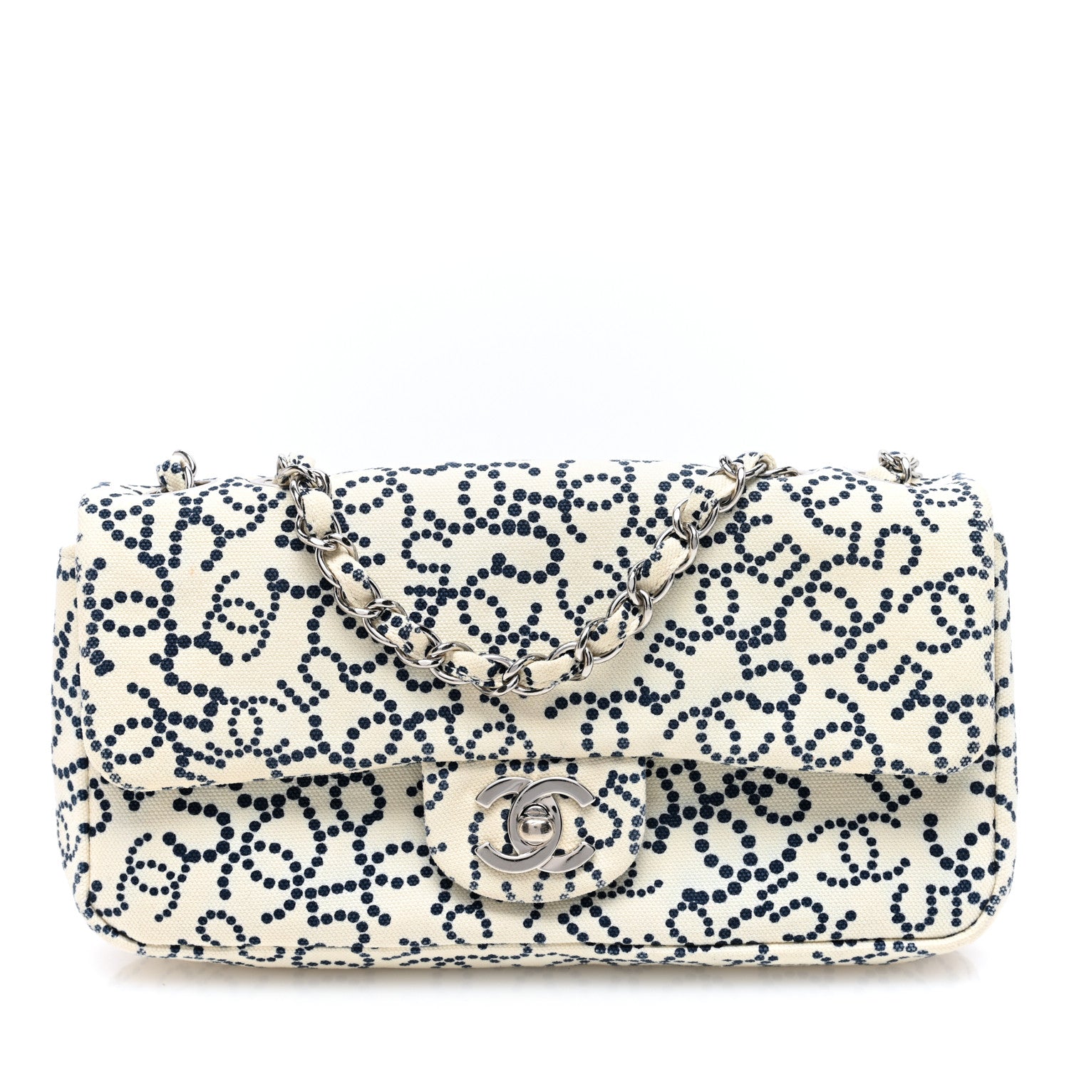 Chanel Canvas Small Logo CC Flap Beige Navy 1 of 10