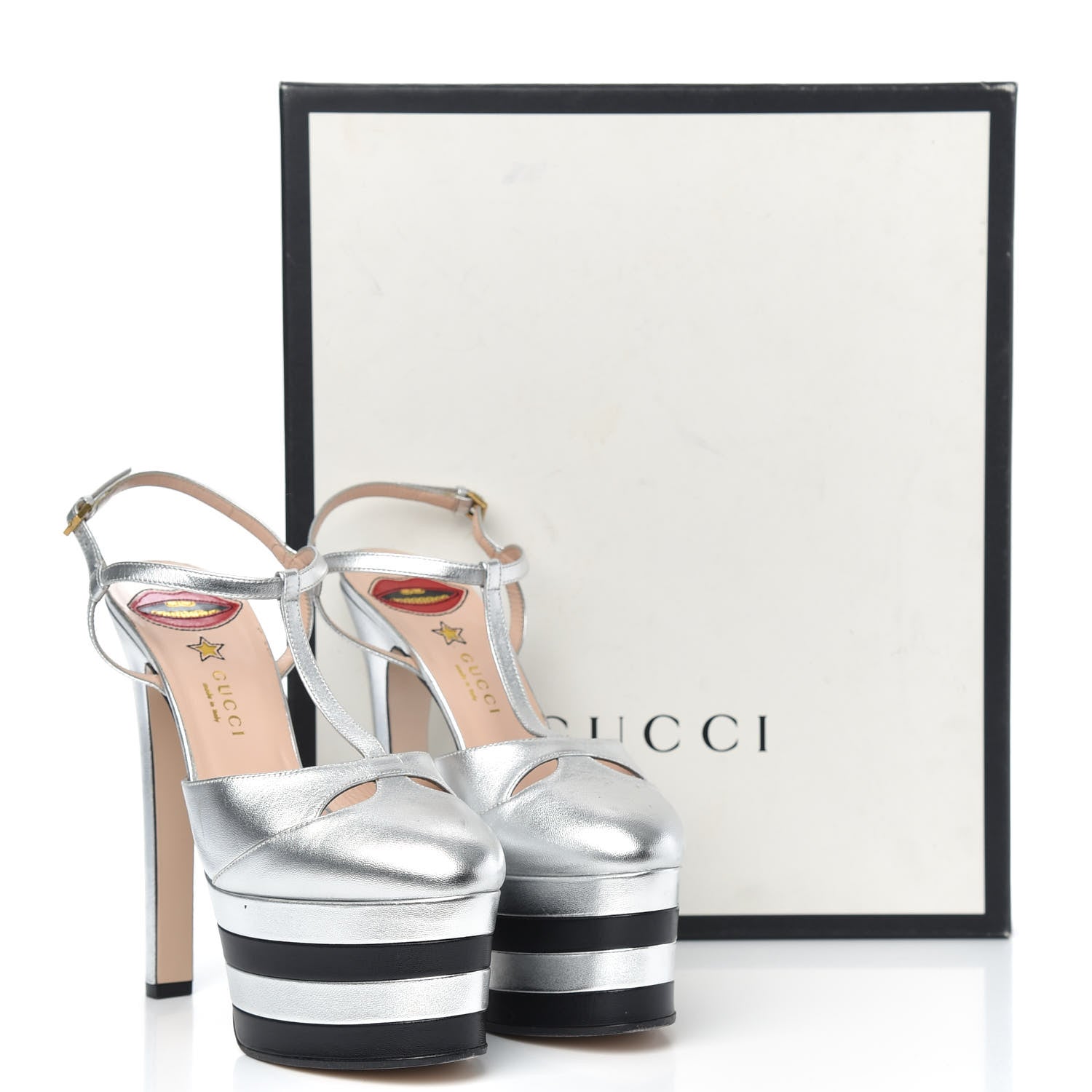 Gucci Nappa Angel T-Strap Platform High Heel Pumps 39.5 Argento 12 of 12