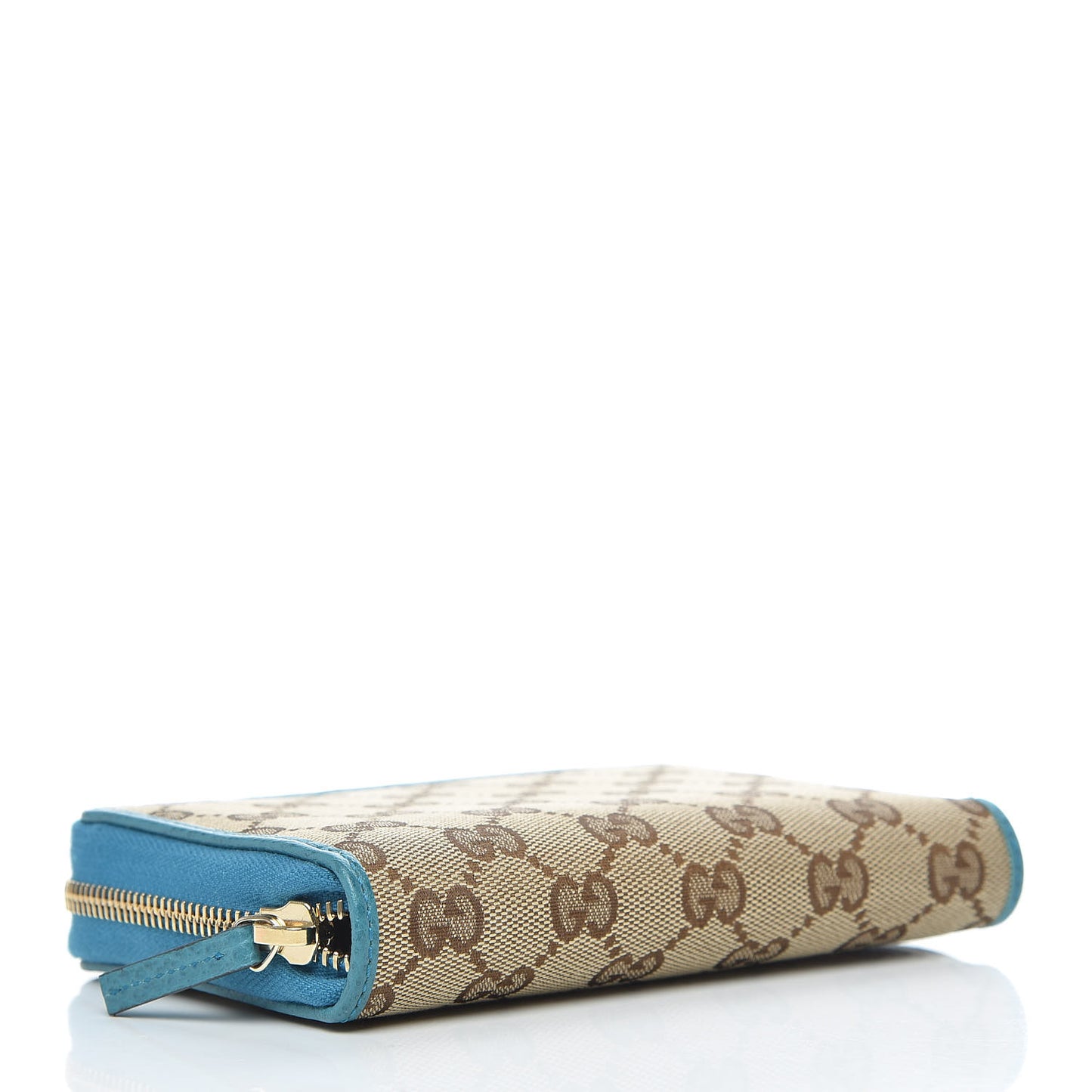 Monogram Dollar Calfskin Zip Around Compact Wallet Beige Ebony Deep Cobalt