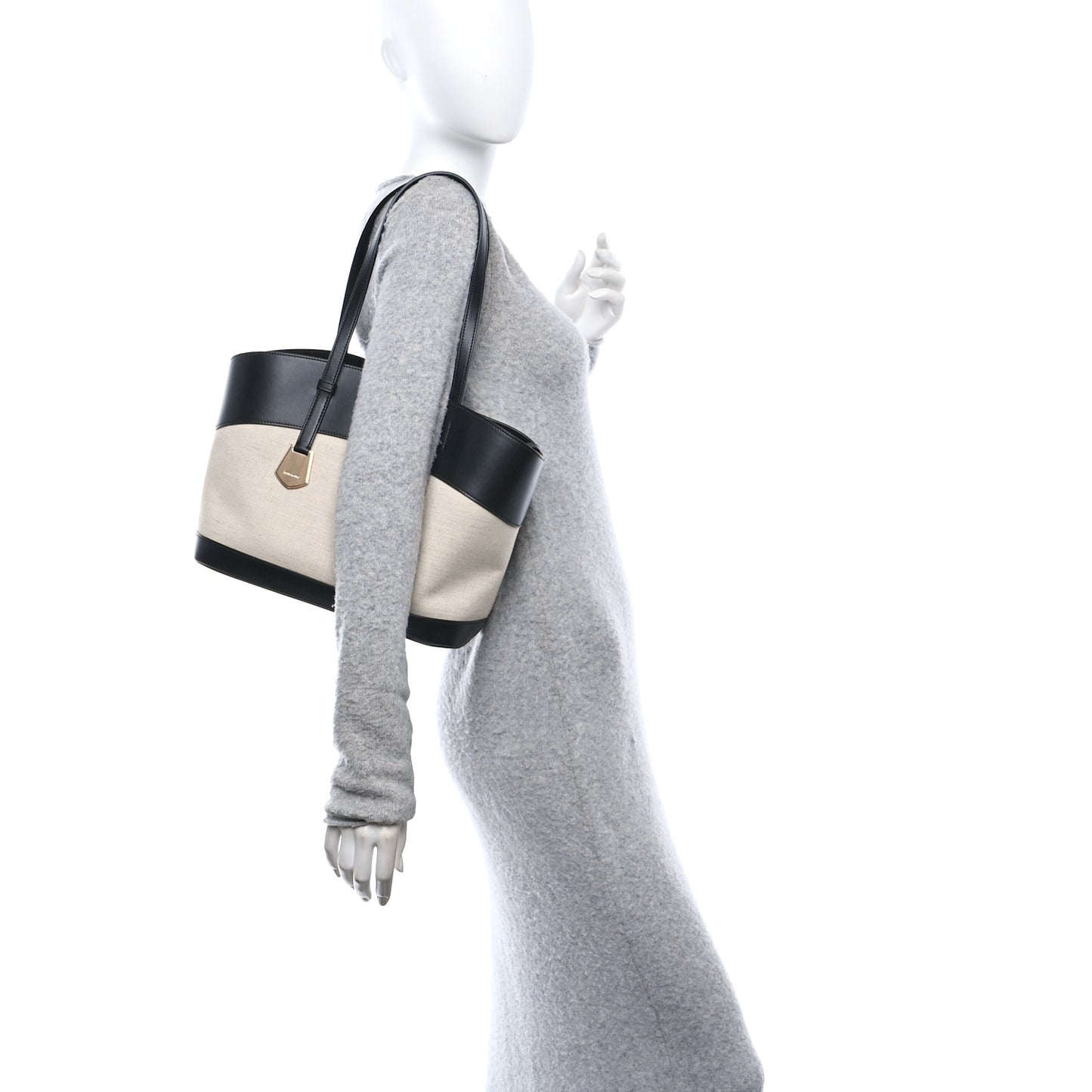 Canvas Calfskin Charming Tote Natural Black