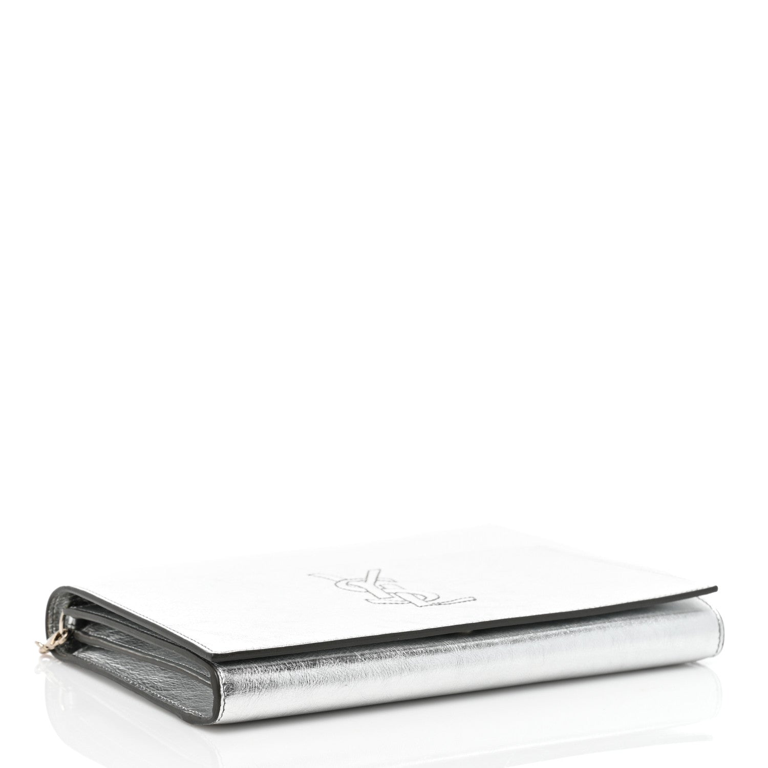 Saint Laurent Metallic Crinkled Calfskin Belle de Jour Chain Clutch Silver 4 of 9