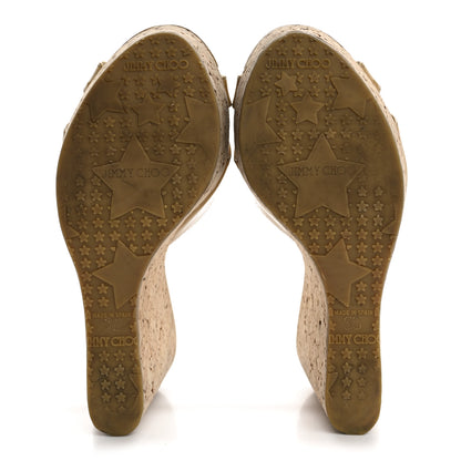 Jimmy Choo Patent Calfskin Perfume Cork Wedge Sandals 38 Nude 6 of 14