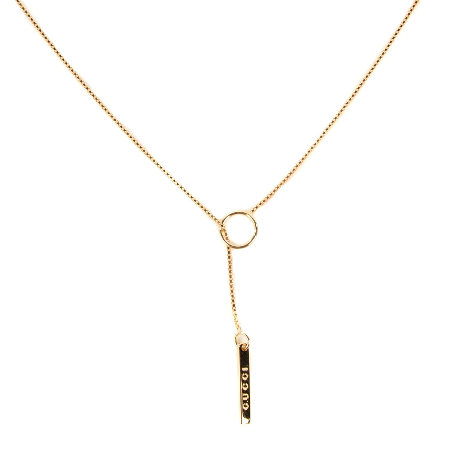 Gucci 18K Yellow Gold 20mm Lariat Necklace 1 of 5