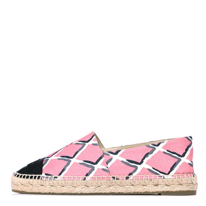 Chanel Printed Canvas Grosgrain Espadrilles 40 Pink Black 1 of 4