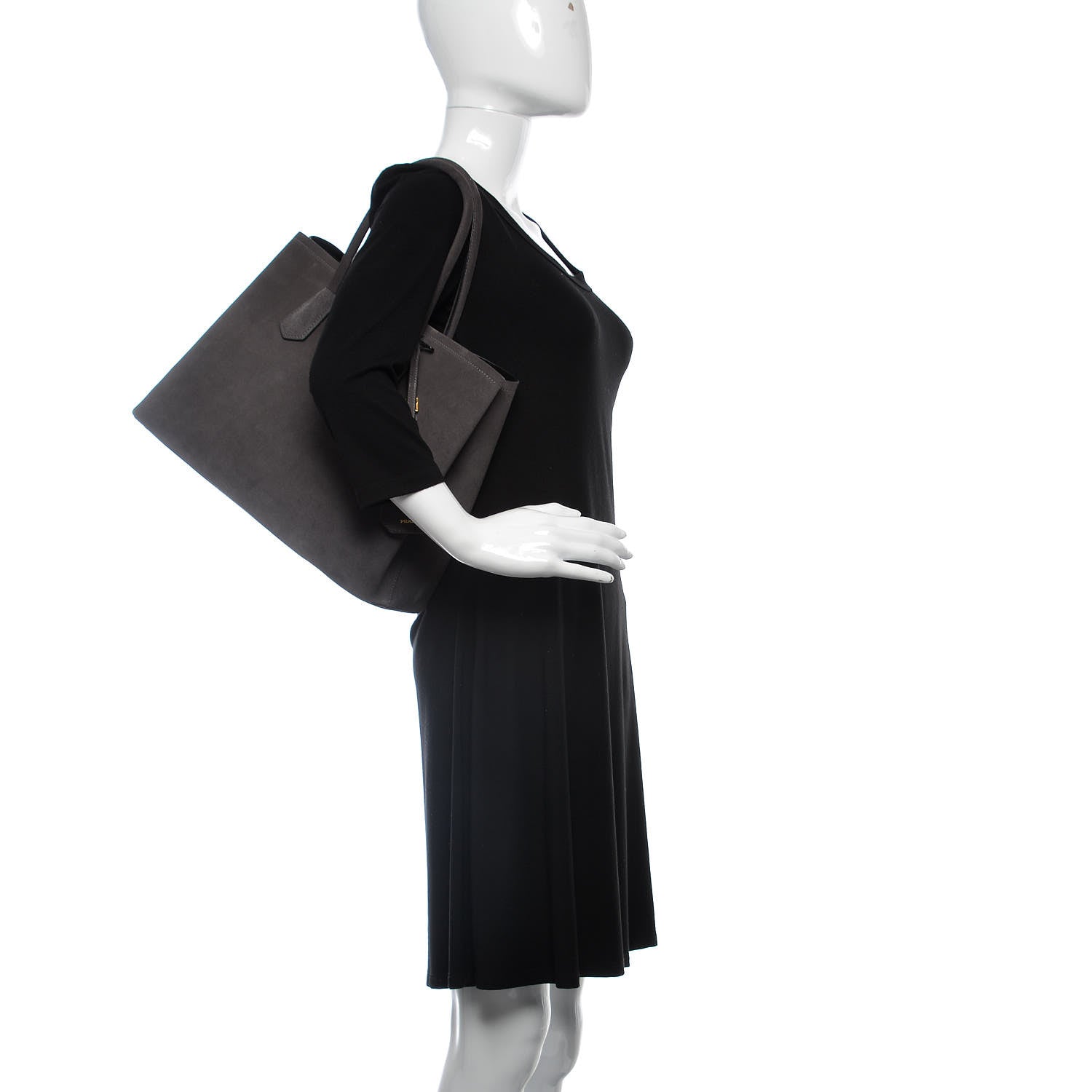 Prada Scamosciato Suede Medium Double Bag Tote Grigio 3 of 9