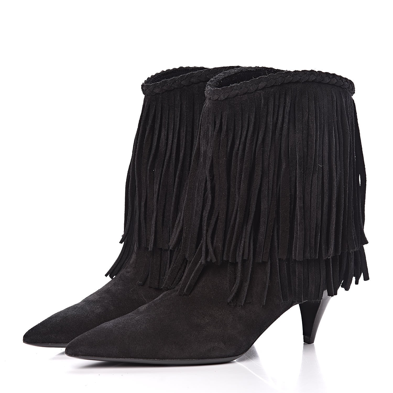 Saint Laurent Suede Fringe Charlotte Ankle Boots 39 Black 3 of 9