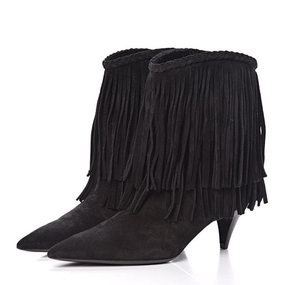 Saint Laurent Suede Fringe Charlotte Ankle Boots 39 Black 3 of 9